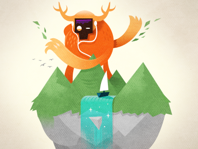 Mowin' blue boat creature gray green illustration mountains mowin the lawn orange
