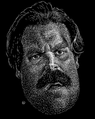 Caricature Resolution 2025. 17. David Harbour black and white caricature david harbour illustration jim hopper portrait scratchboard stranger things