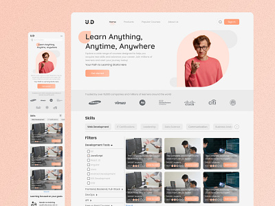 UD - An Online Educational Website adobe xd app branding css education figma graphic design html landing page learning logo mobile responsive design search filter ui uiux ux video website