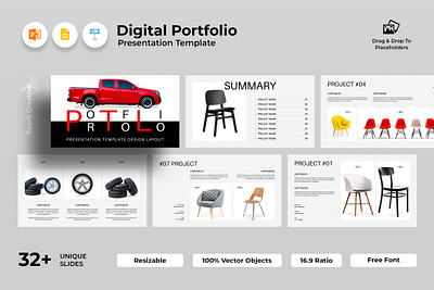 Digital Portfolio Presentation Template agency architecture brand strategy business catalog catalogue clean creative graphic design illustration interior minimal photography pitch deck portfolio powerpoint pptx presentation simple ui