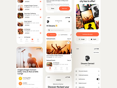Eventsy Mobile App android design app ui art festivals booking concerts event event booking home iso design mobile app music onboarding product design uiux
