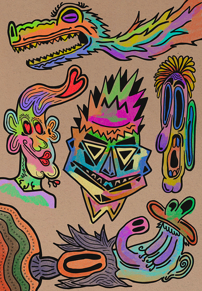 // Faces V2 carricature character colorful digital drawing illustration procreate