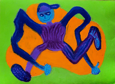 On the run character colorful drawing illustration oil pastel