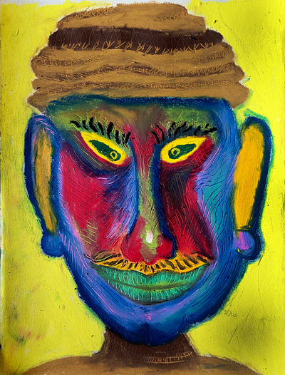 Person of color character colorful drawing oil pastel traditional