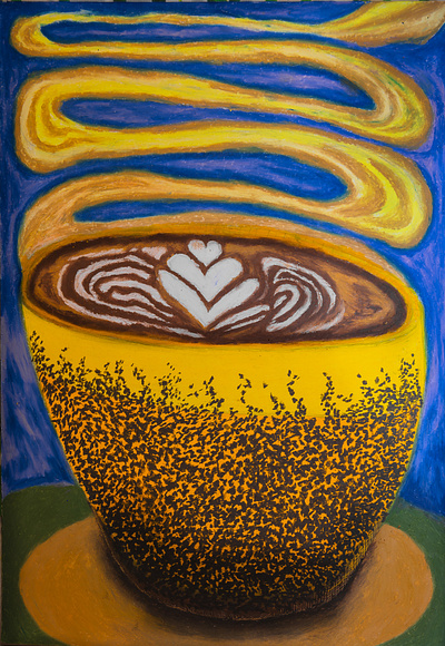 Coffee mug coffee colorful drawing mug oil pastel traditional