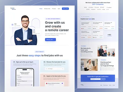 Remote - Job Seeker Landing Page candidate career designer employers hire me hiring job board job finder job landing page job portal job seeker landing page linkedin remote career remote job finder trendy ui ux design vacancy web design website design