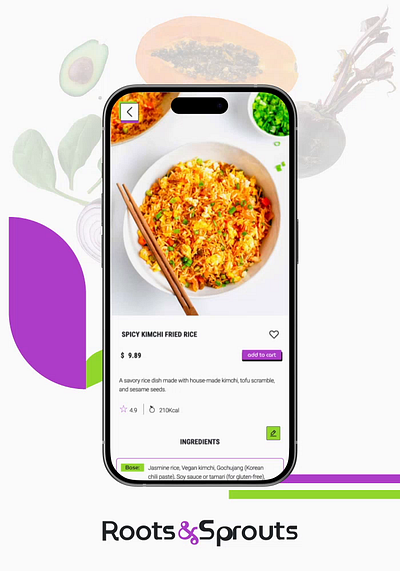Roots&Sprouts Vegan Restaurant Menu Item personal modification animation app branding graphic design logo motion graphics ui ux