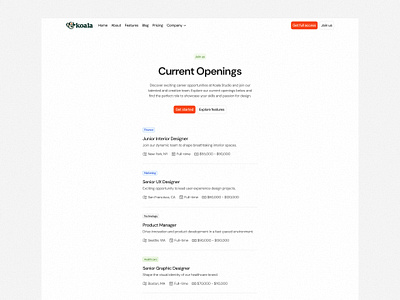 Careers Page · Koala UI careers clean job landing page light light mode marketing modern product design ui design ux design