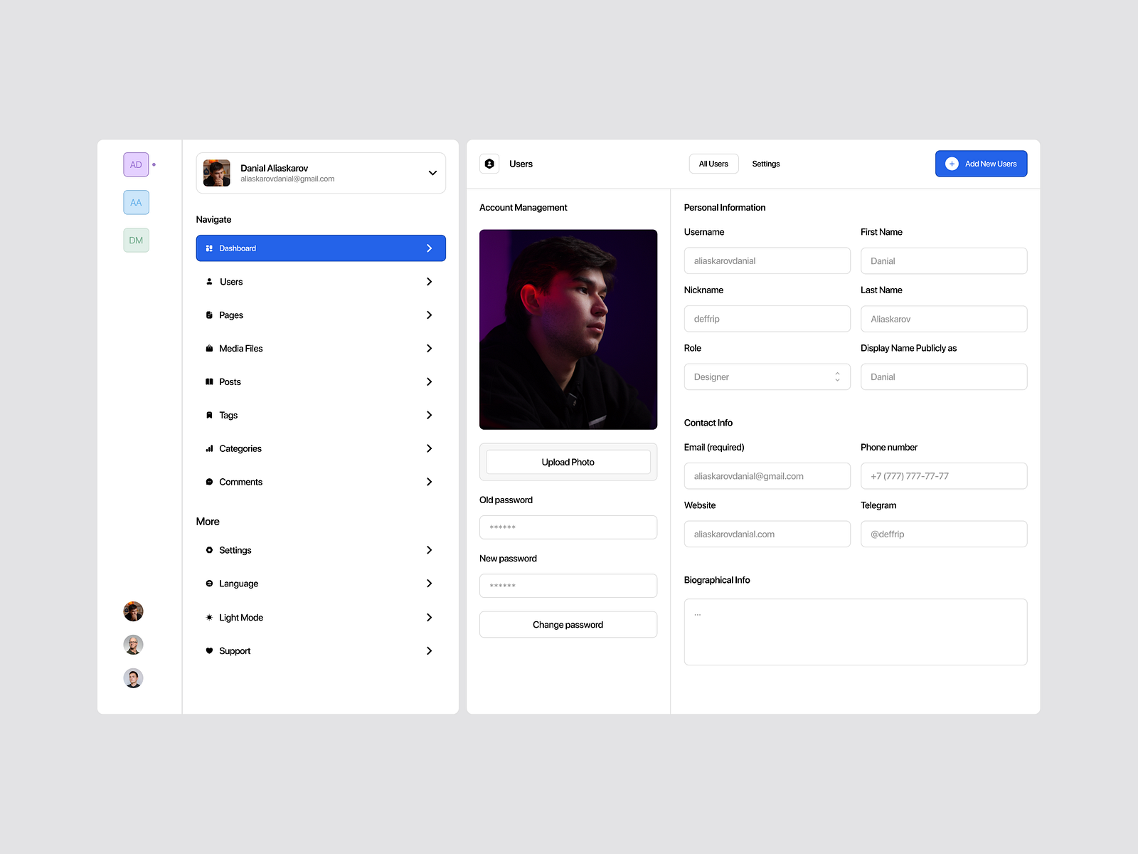 User Profile UI Kit Constructor by Danial Aliaskarov on Dribbble