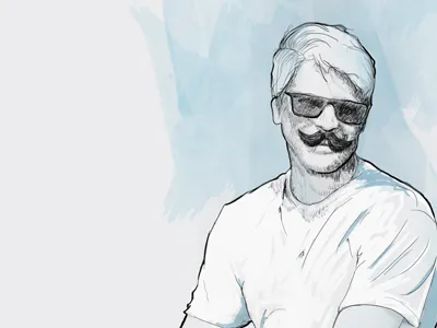Self portrait + moustache blue grey moustache portrait sketch wacom