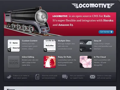 Now leaving the station! grey homepage locomotive rails red