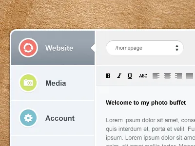 Photo Buffet app zones app cardboard colors grey ui