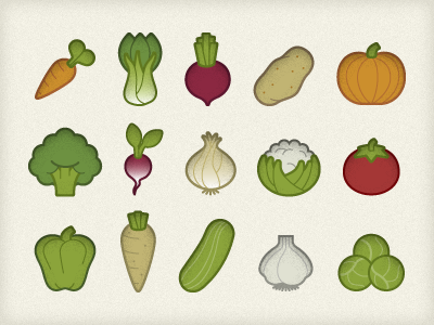 More Veggies! beet bok choy broccoli brussel sprouts carrot cauliflower clean cucumber garlic icon icons onion parsnip pepper potato pumpkin radish simple symbol symbols tomato vector vegetable veggie