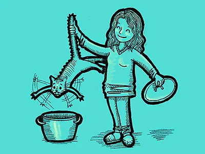 Cook a cat black pen drawing sketch