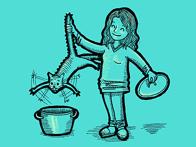 Cook a cat black pen drawing sketch