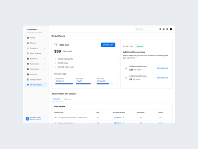 My Purchase/SAAS/ Purchase page my purchase product design purchase plan saas ux