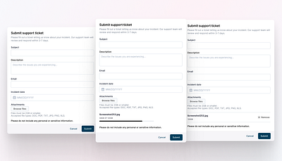 Support form case mgmt dialogs form forms modals product design support support tickets ui upload ux