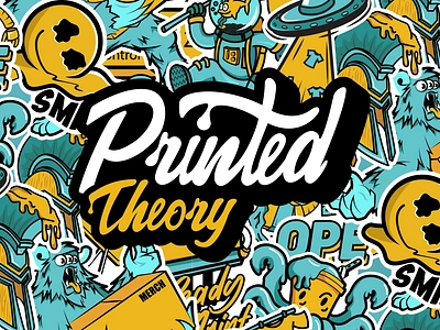 Printed Theory Branding branding bright colors graphic design hand lettering illustration logo mascot mascot design mockups punk screen printing script stickers tshirts