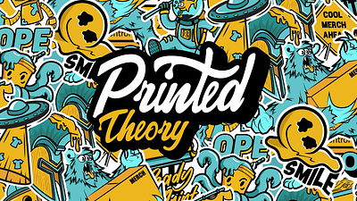 Printed Theory Branding branding bright colors graphic design hand lettering illustration logo mascot mascot design mockups punk screen printing script stickers tshirts