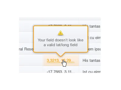 Showing errors in a table error orange table warning