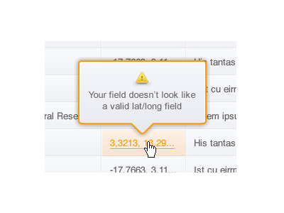 Showing errors in a table error orange table warning