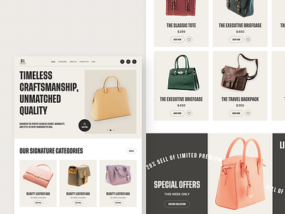 Crafted Luxe: Ecommerce Website Design!👜✨ 3d app branding commerce app design ecommerce ecommerce landing page landing page design landingpage logo multivendor ecommerce product design trending website design ui uiux ux website website uiux websitedesign