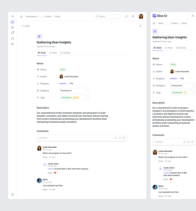 Dashboard Template — Glow UI description design system doc document glow ui page task ui ui kit