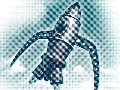 Rawket Ship blue grey halftone rocket scifi ship