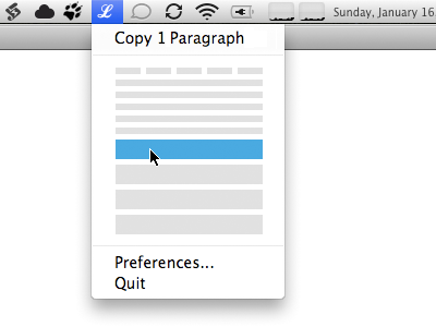 LittleIpsum Selection Menu blue cursor gray grey interface leopard littleipsum mac macintosh menu menubar osx software ui