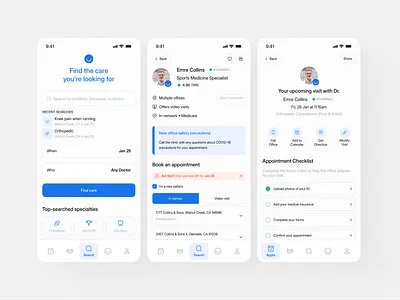 UI Design for a Medical Scheduling Mobile App appointment app design light theme light theme app medical app medical app mobile design medical design minimalist design product design scheduling app ui ui design ux ux design uxui design
