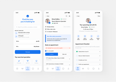 UI Design for a Medical Scheduling Mobile App appointment app design light theme light theme app medical app medical app mobile design medical design minimalist design product design scheduling app ui ui design ux ux design uxui design