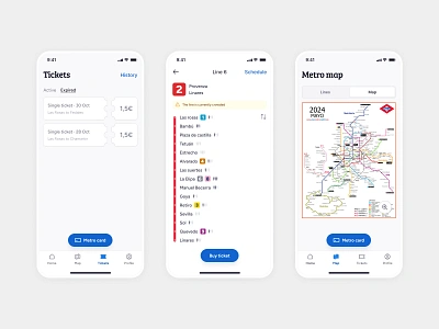 Tickets, Line information, Metro map - Metro app app card fab line map metro metropolis mobile native segmented control ticket ui underground zoom