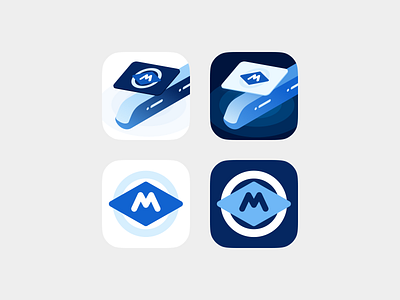 Metro Icon card exploration - Metro app blue branding card gradient icon illustration isometric logo m metro metropolis minimal tap underground