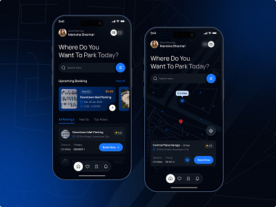Smart Parking Booking App Design app design appinterface booking app cleanui creative app designtrends dribbbleshots dribble home screen mobile app homepage interactiveui mapscreendesign mobile app mobileappdesign parkingapp ui design uiinspiration uiux uiuxdesign uxdaily
