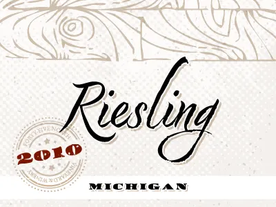2010 Riesling label michigan rustic wine wood
