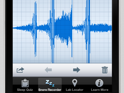Snore Preview. Toolbar and Tab Bar blue graph grid icon iphone pause play player preview rec recording tab tab bar toolbar