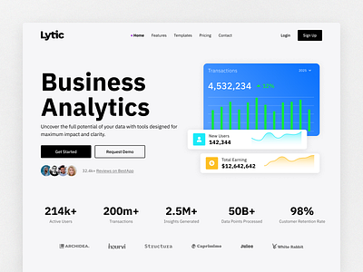 Lytic - Business Analytics analytics branding clean design dashboard data design graphic design graphs landing page logo logo design ui user experience user interface