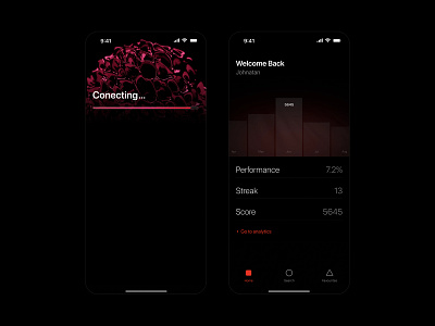 Performance Score app black chart clean dark design graphic ios minimal mode product red score ui www