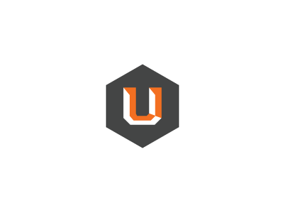 Chiseled U gray orange typography