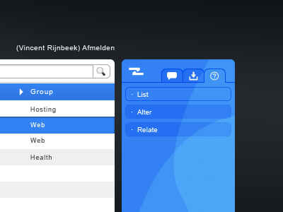 Koupling CRM/CMS Side navigation blue cms crm flame grey koupling menu navigation silver