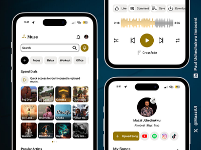 Music App UI Design crossfade daily ui design graphic design mobile design muse music player presentation product design profile ui ui design user interface ux ux design