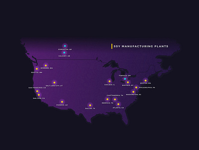 Manufacturing Network clean dark design map network united states