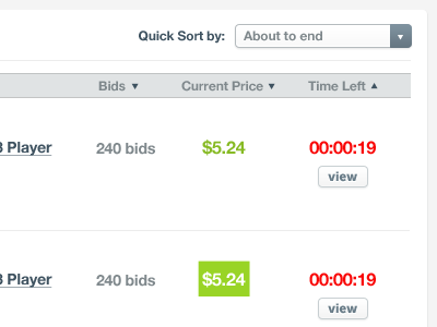 Auctions blue design dropdown green interface pennyace ui user