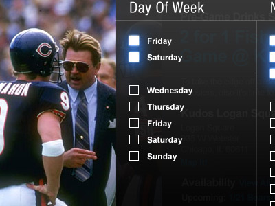 Poggled Selector Menu + Ditka Ditka Ditka checkboxes da bears ditka glow gray menu web