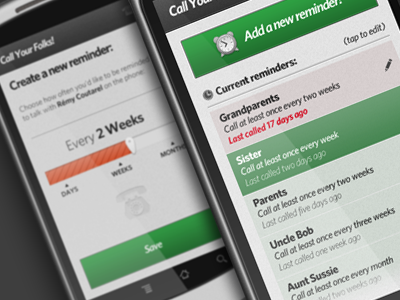 Call Reminders... android mobile slider ui