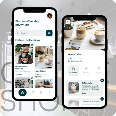 Coffee shop in mobile app branding design ui ux