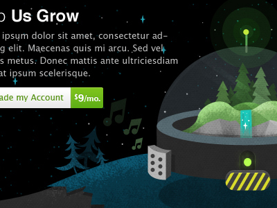 Help Us Grow black blue construction sign green space living pod trees yellow