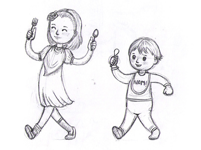Dinner Time children drawing pencil sketch