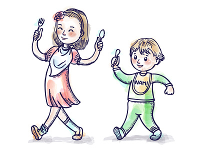 Dinner Time brush children drawing illustrator pencil sketch vector watercolor