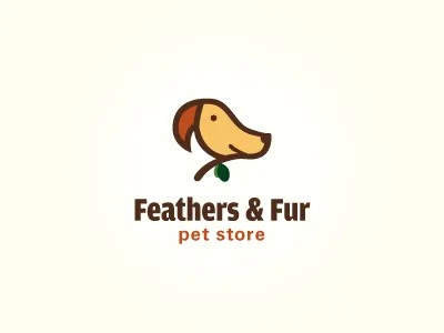 Feathers And Fur cute dog eyes face fish friendly logo mark pet store puppy